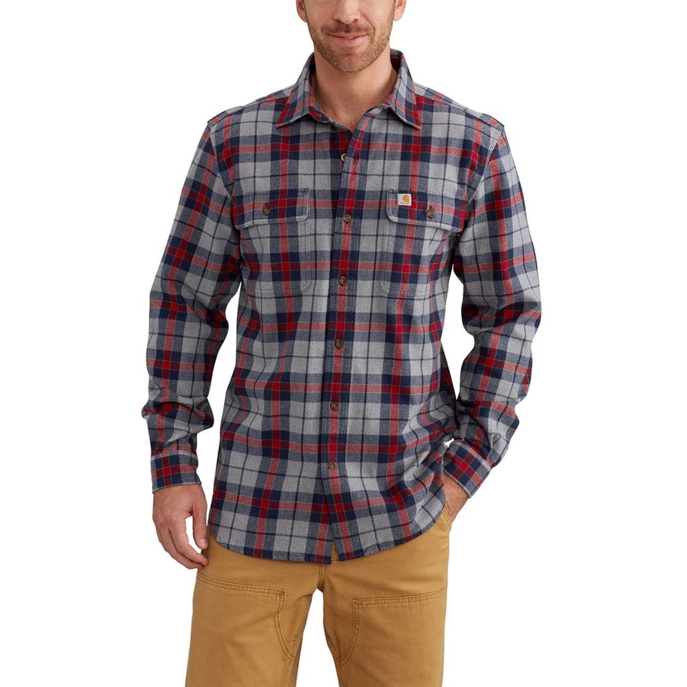 Carhartt Mens‎ 3XL Original Fit Flannel Shirt Plaid Gray Red Blue